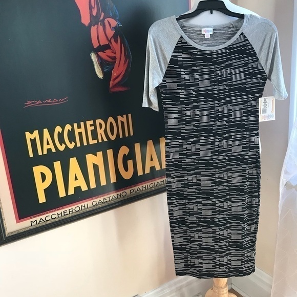 LULAROE:Julia XXS Black, Gray, Striped Cream Dress - Picture 1 of 5